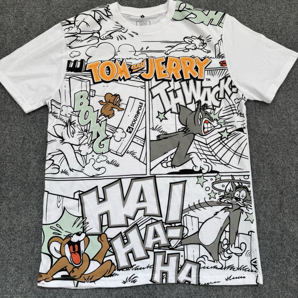 Tom & Jerry x Southpole Shirt Mens Size Large White Art T-Shirt Y2K VTG Comic
